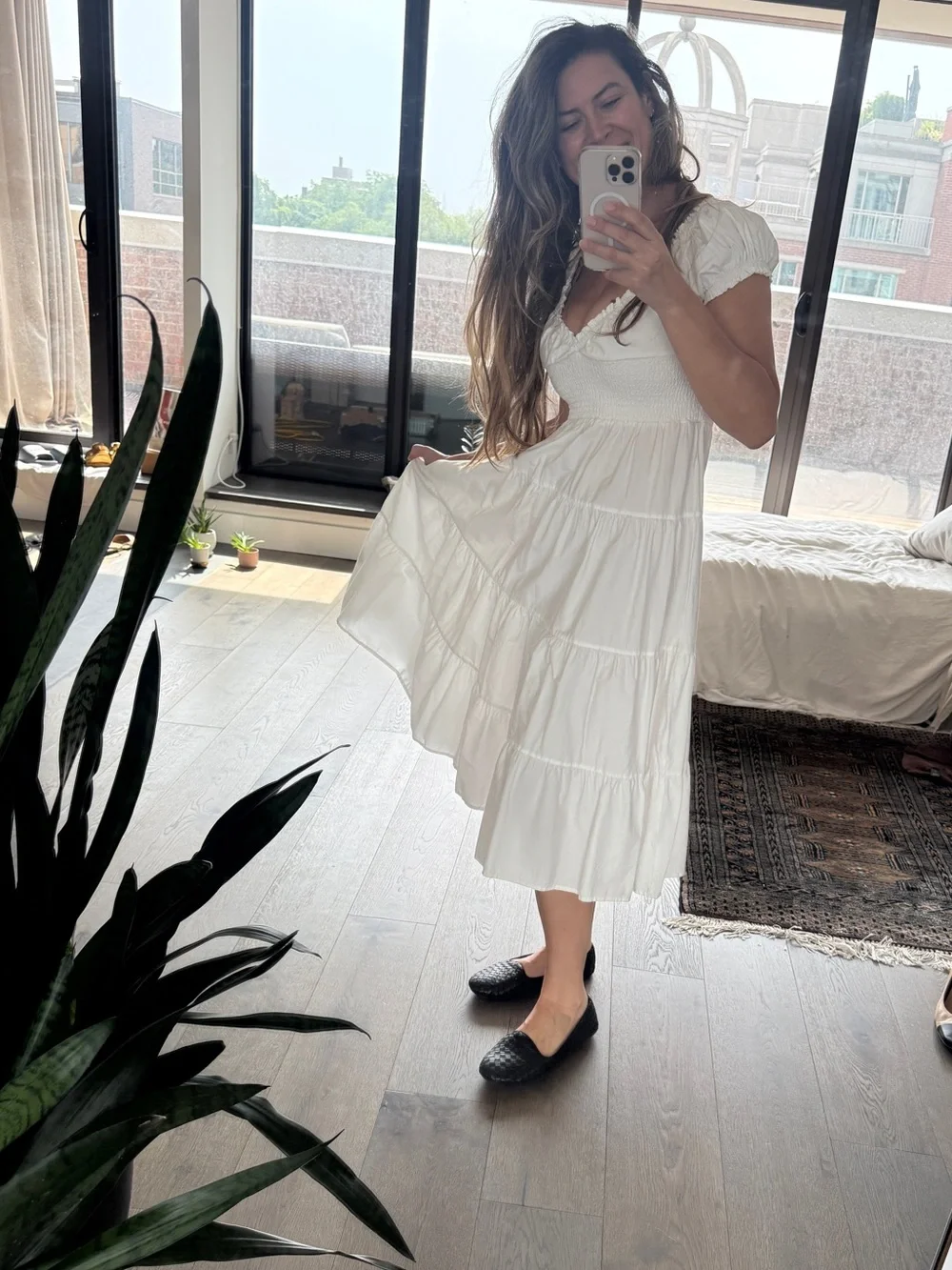Danielle Bernstein Cotton Smocked Midi Dress - Picture 3 of 10
